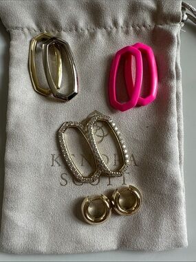 Kendra Scott Set of Interchangeable Elle Link Earring - Gold, Silver & Hot Pink